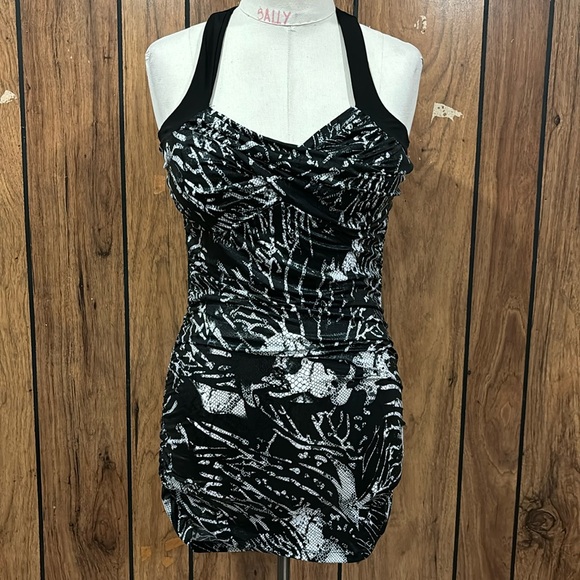 Black and White Halter Mini Dress - Picture 1 of 8